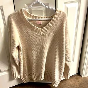 Pink Lily Cream V-Neck Sweater